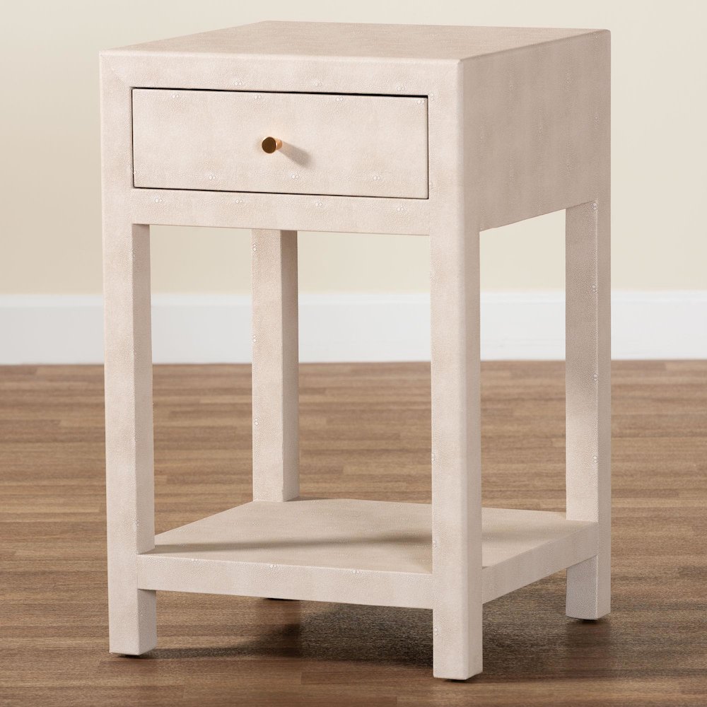 Dansby Modern Beige Faux Shagreen 1-Drawer End Table. Picture 10