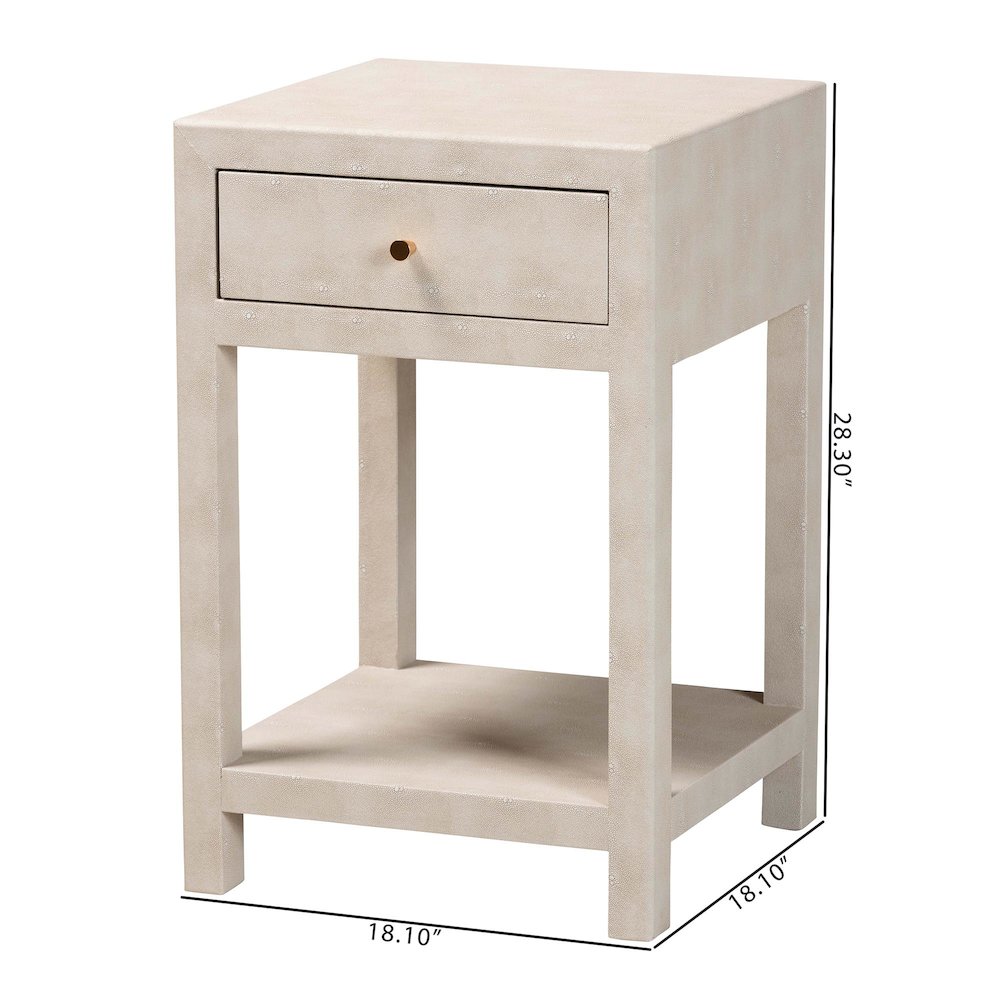 Dansby Modern Beige Faux Shagreen 1-Drawer End Table. Picture 11