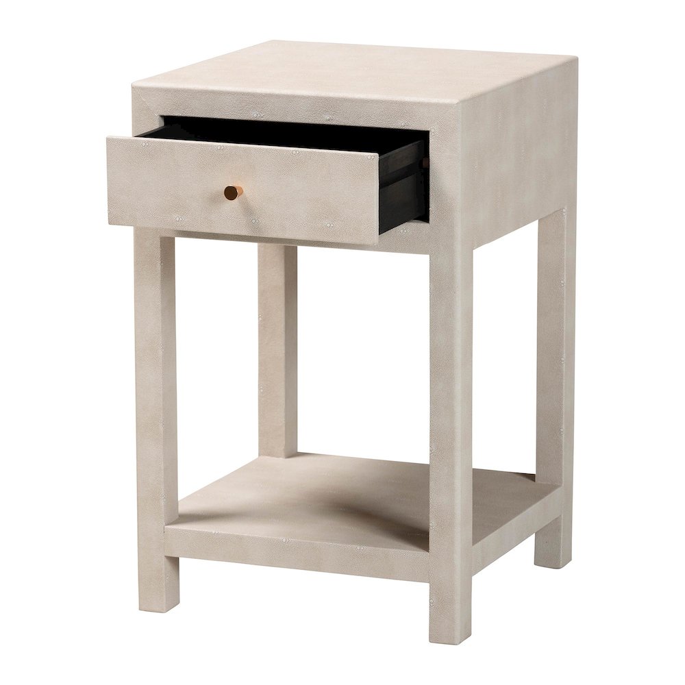 Dansby Modern Beige Faux Shagreen 1-Drawer End Table. Picture 2
