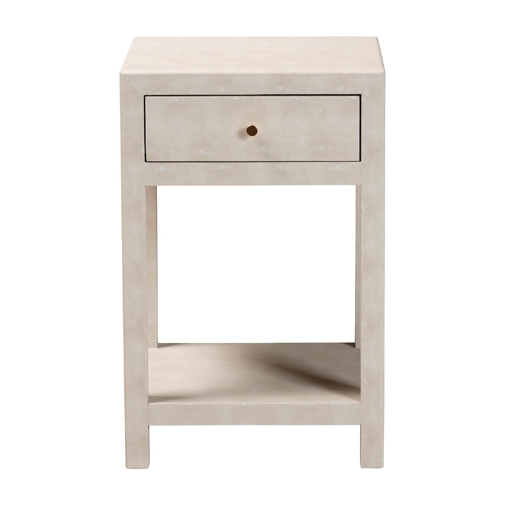 Dansby Modern Beige Faux Shagreen 1-Drawer End Table. Picture 3