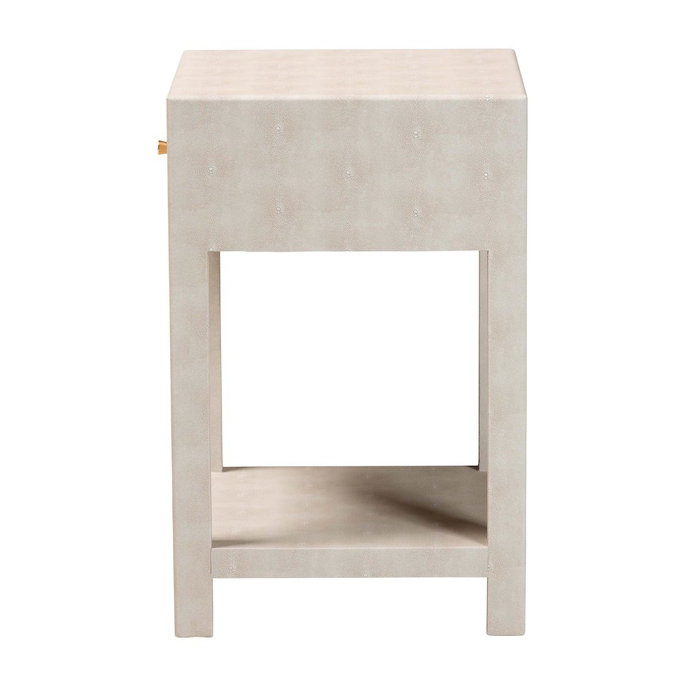 Dansby Modern Beige Faux Shagreen 1-Drawer End Table. Picture 4
