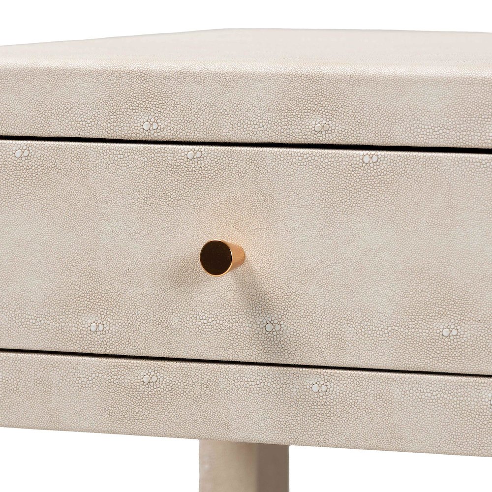 Dansby Modern Beige Faux Shagreen 1-Drawer End Table. Picture 6