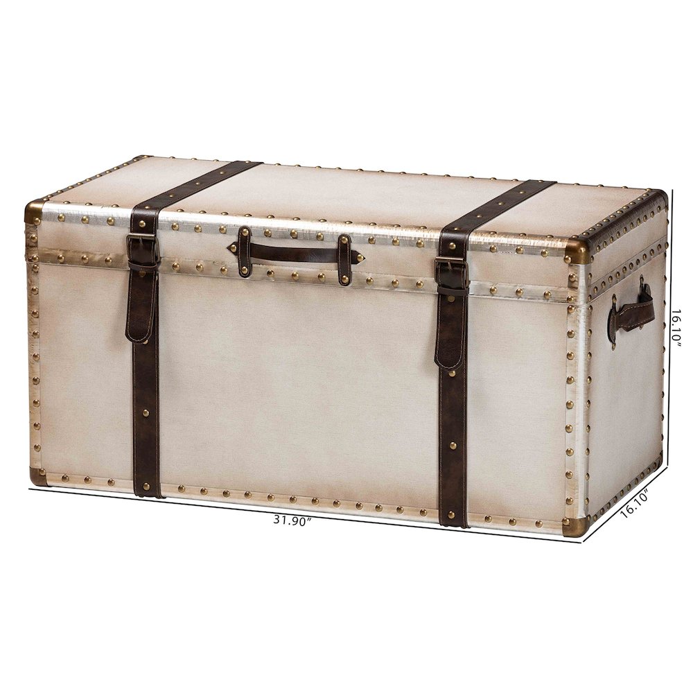 Nevio Vintage Weathered White Canvas Storage Trunk. Picture 12