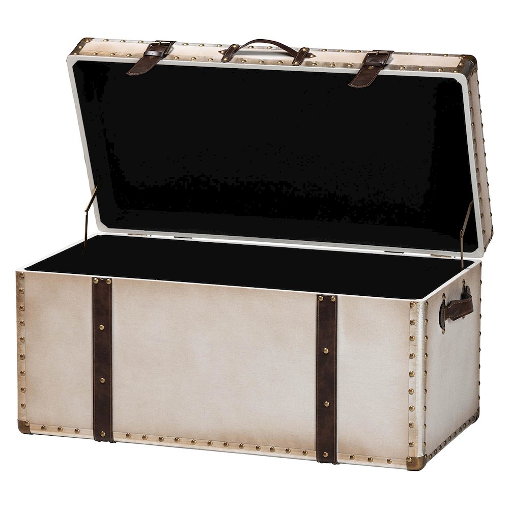 Nevio Vintage Weathered White Canvas Storage Trunk. Picture 2