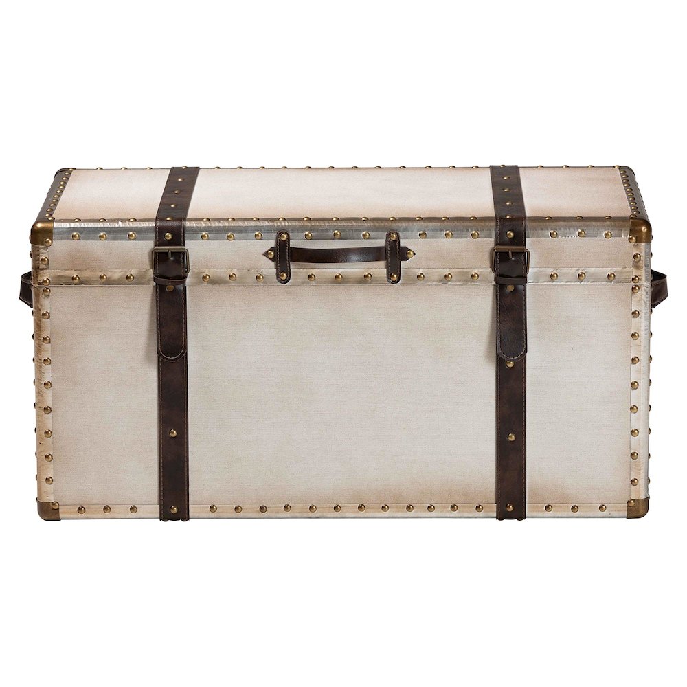 Nevio Vintage Weathered White Canvas Storage Trunk. Picture 3