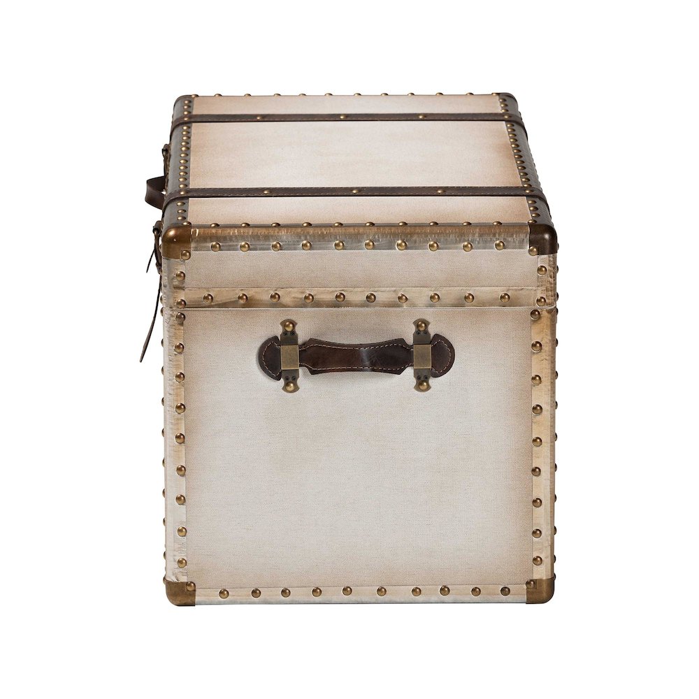 Nevio Vintage Weathered White Canvas Storage Trunk. Picture 4