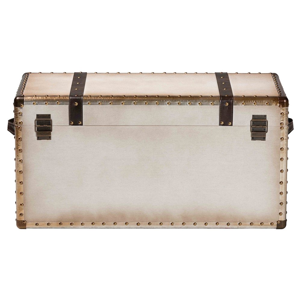 Nevio Vintage Weathered White Canvas Storage Trunk. Picture 5