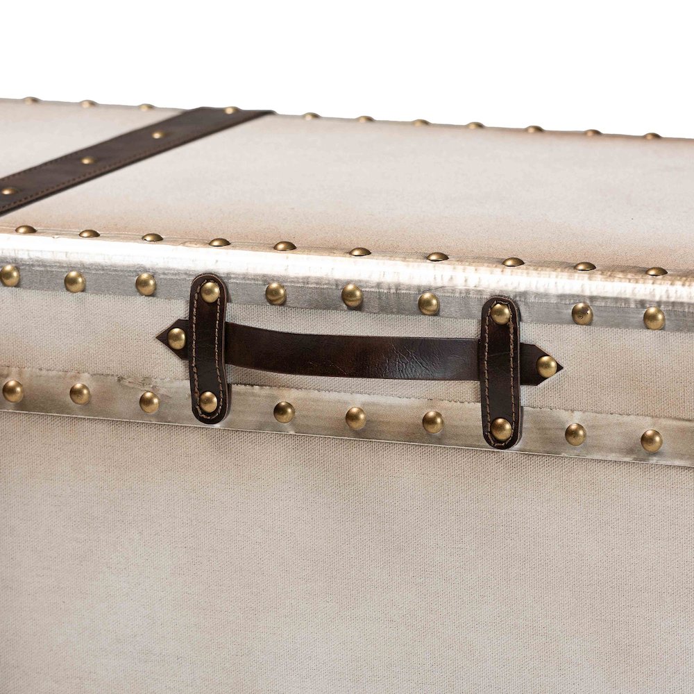 Nevio Vintage Weathered White Canvas Storage Trunk. Picture 6