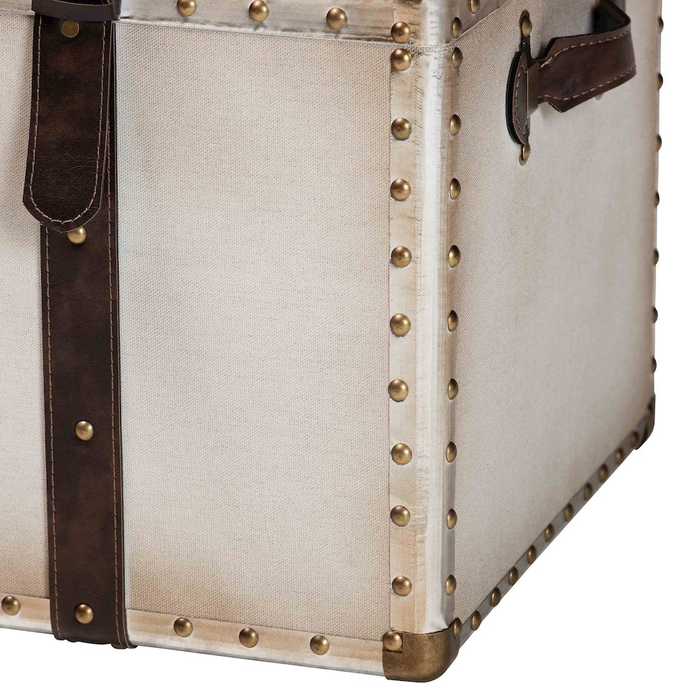 Nevio Vintage Weathered White Canvas Storage Trunk. Picture 7