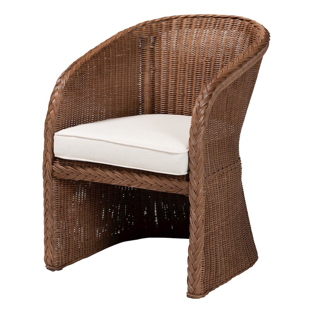 Memphis Bohemian Peanut Brown Braided Rattan Arm Chair. Picture 1