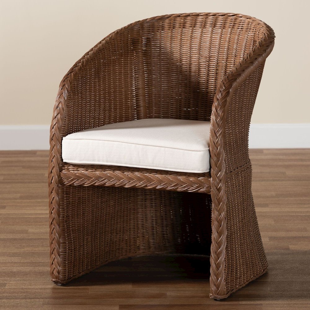 Memphis Bohemian Peanut Brown Braided Rattan Arm Chair. Picture 8