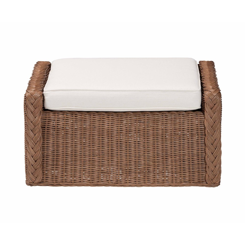Derris Bohemian Peanut Brown Braided Rattan Footstool. Picture 2