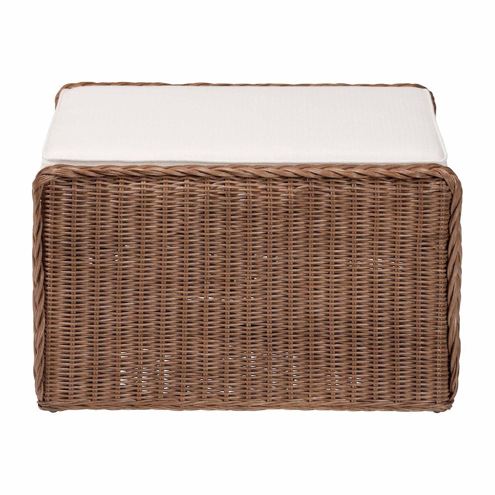 Derris Bohemian Peanut Brown Braided Rattan Footstool. Picture 3