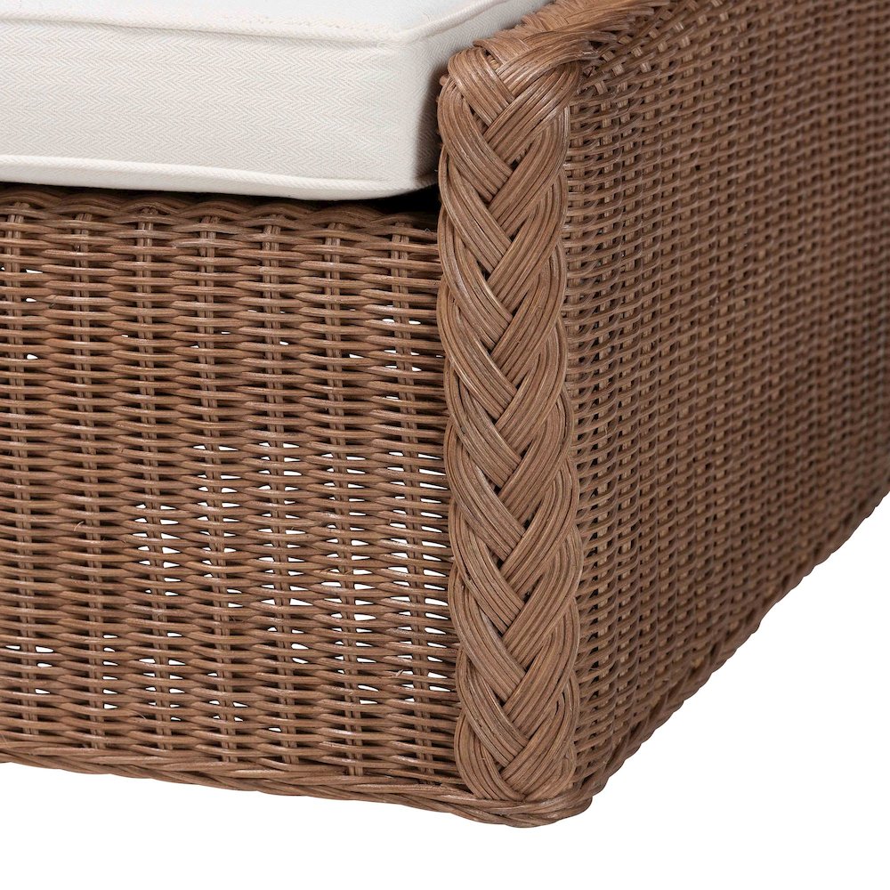 Derris Bohemian Peanut Brown Braided Rattan Footstool. Picture 4