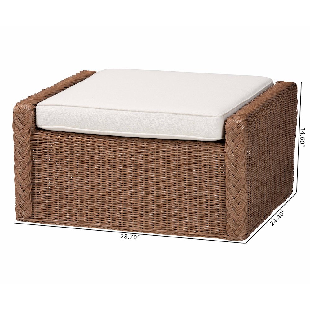 Derris Bohemian Peanut Brown Braided Rattan Footstool. Picture 8