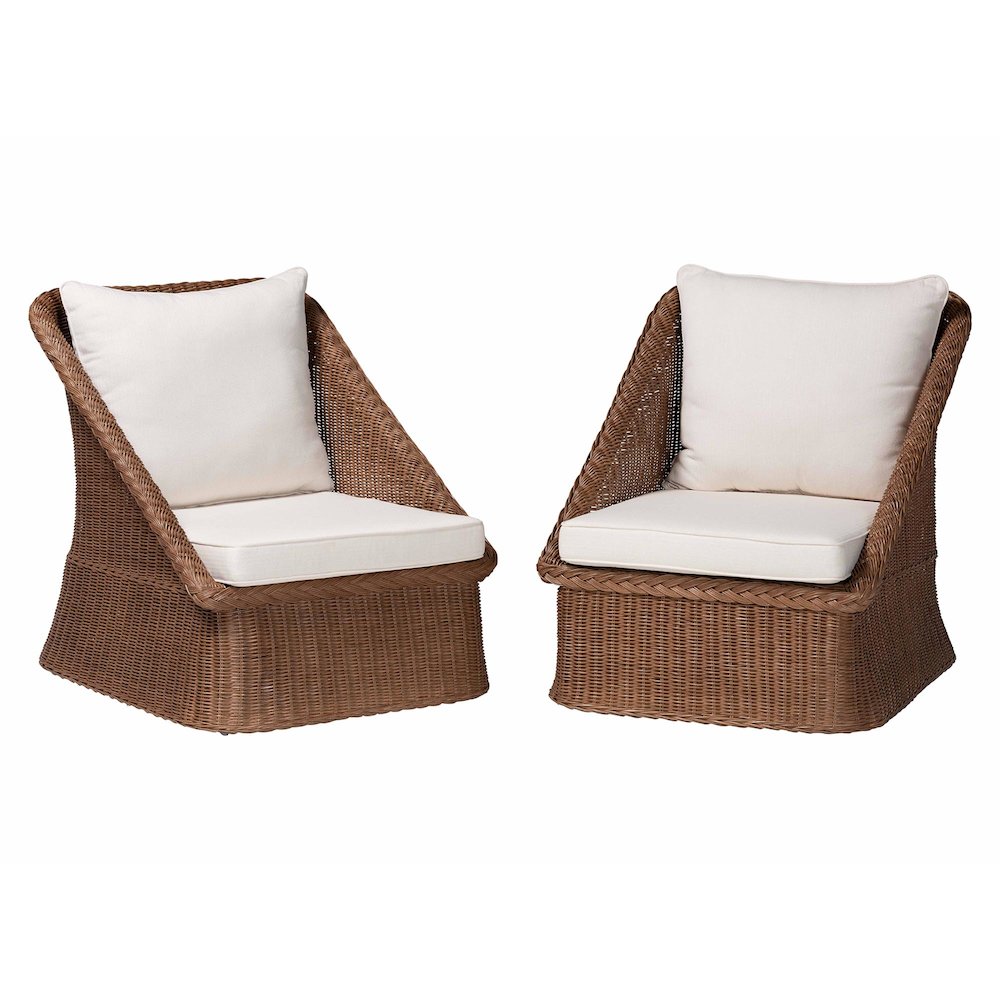 Derris Bohemian Peanut Brown Braided Rattan 2-Piece Arm Chair Set. Picture 1