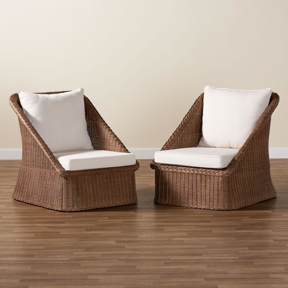 Derris Bohemian Peanut Brown Braided Rattan 2-Piece Arm Chair Set. Picture 10