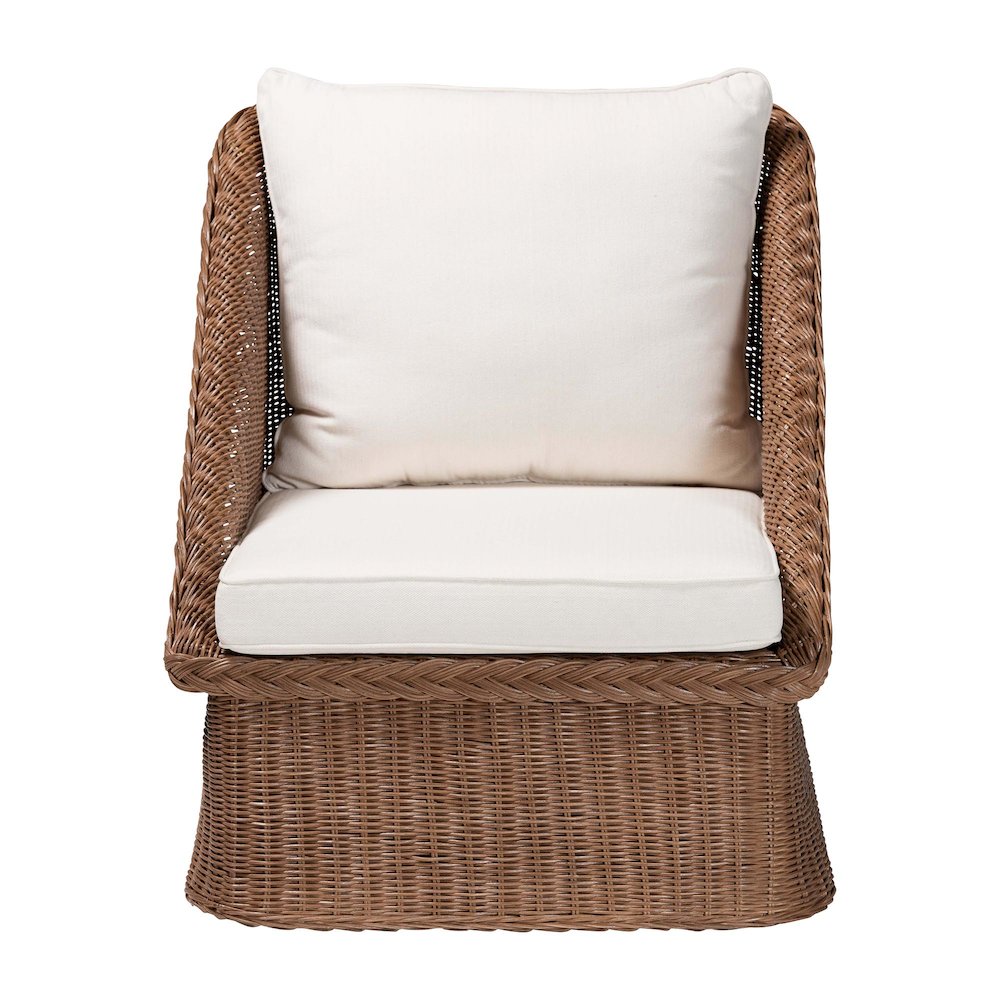 Derris Bohemian Peanut Brown Braided Rattan 2-Piece Arm Chair Set. Picture 3