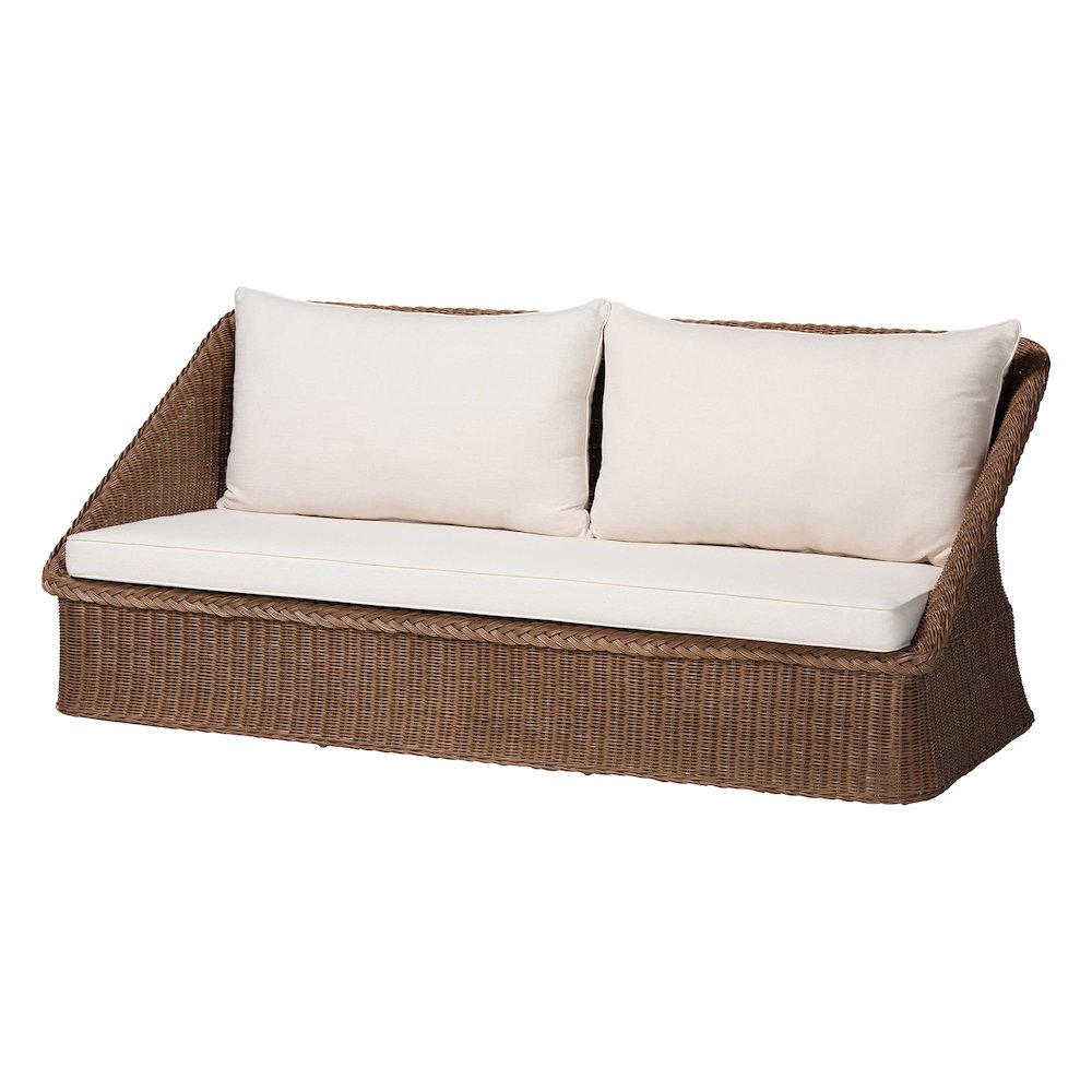 Derris Bohemian Peanut Brown Braided Rattan Sofa. Picture 1