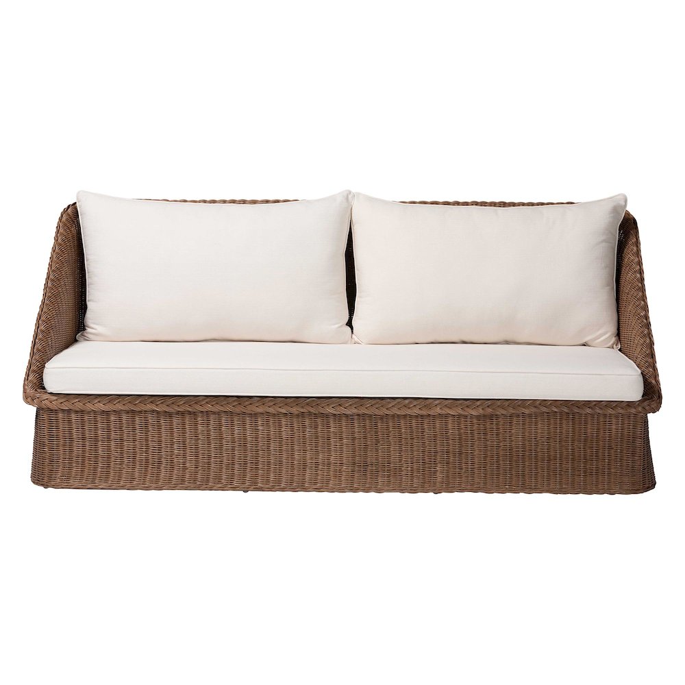 Derris Bohemian Peanut Brown Braided Rattan Sofa. Picture 2