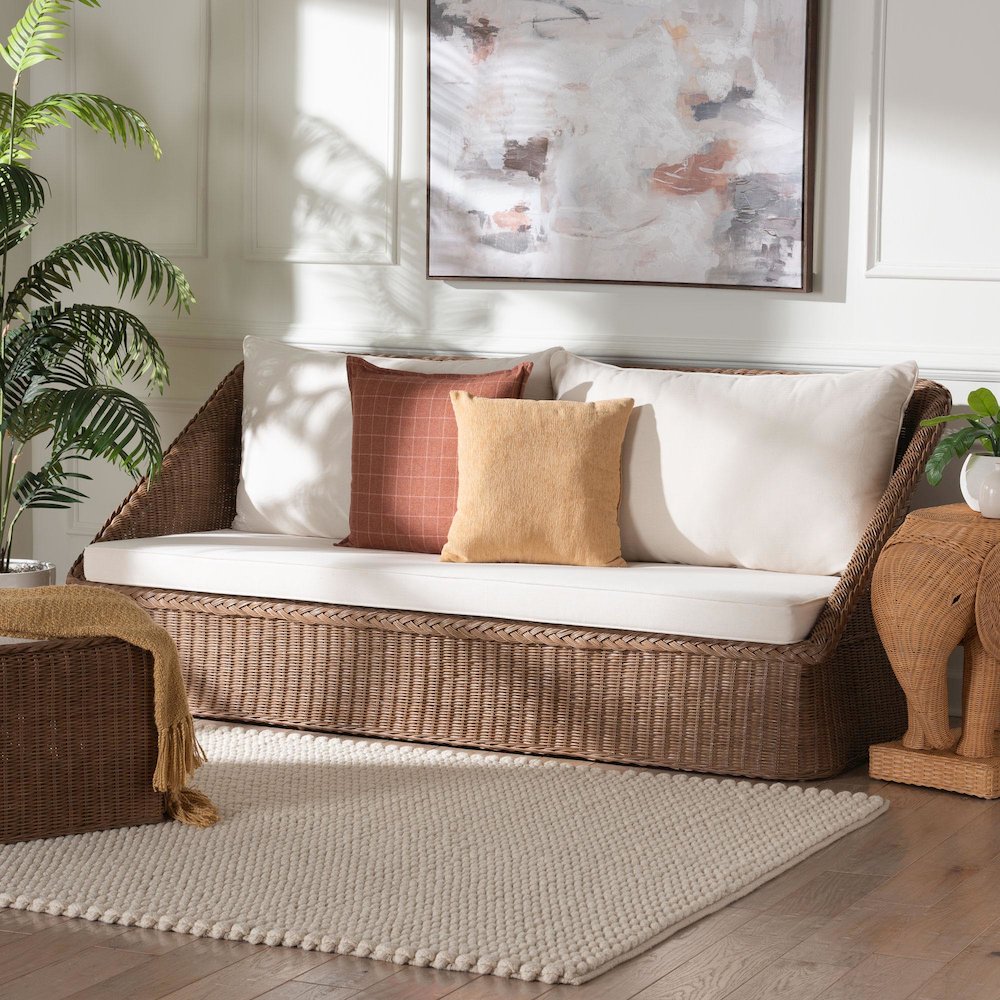 Derris Bohemian Peanut Brown Braided Rattan Sofa. Picture 8