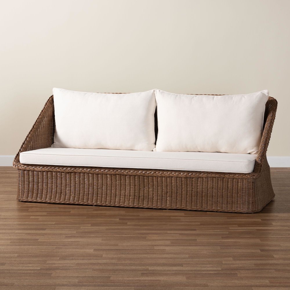 Derris Bohemian Peanut Brown Braided Rattan Sofa. Picture 9