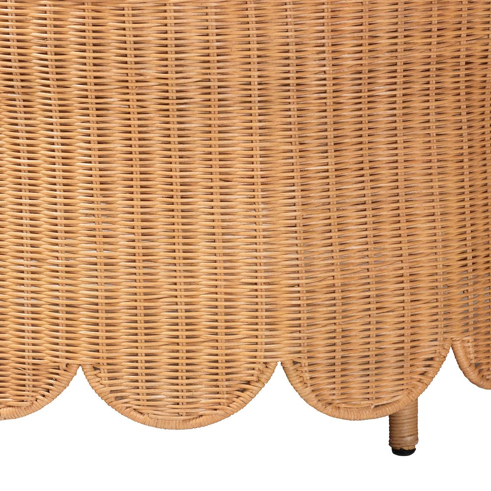 Teresa Bohemian Light Honey Scalloped Rattan Ottoman. Picture 2