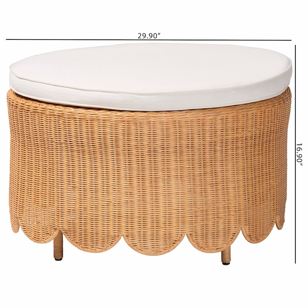 Teresa Bohemian Light Honey Scalloped Rattan Ottoman. Picture 6