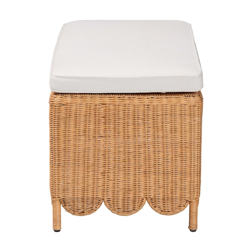 Teresa Bohemian Light Honey Scalloped Rattan Ottoman Bench. Picture 3
