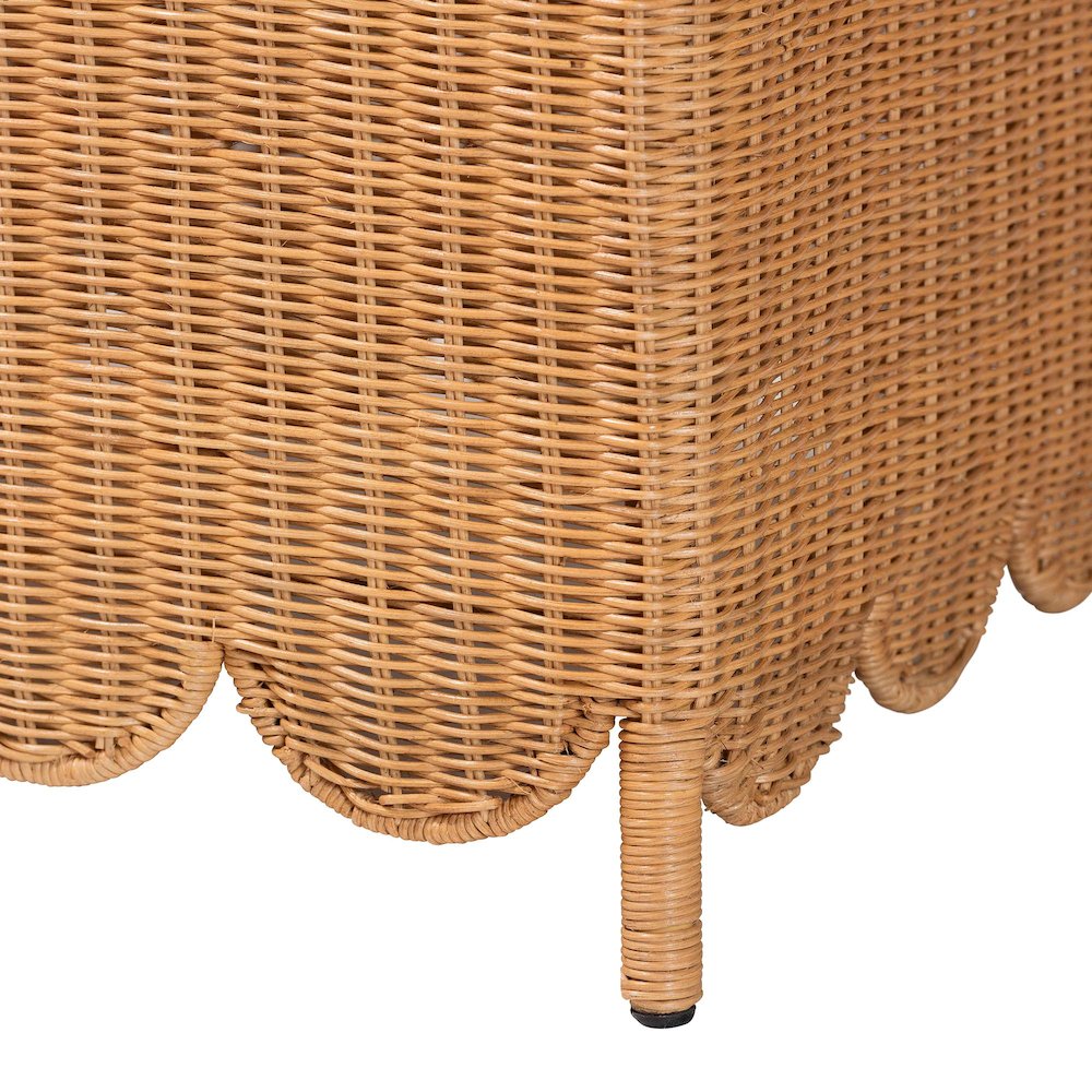 Teresa Bohemian Light Honey Scalloped Rattan Ottoman Bench. Picture 4