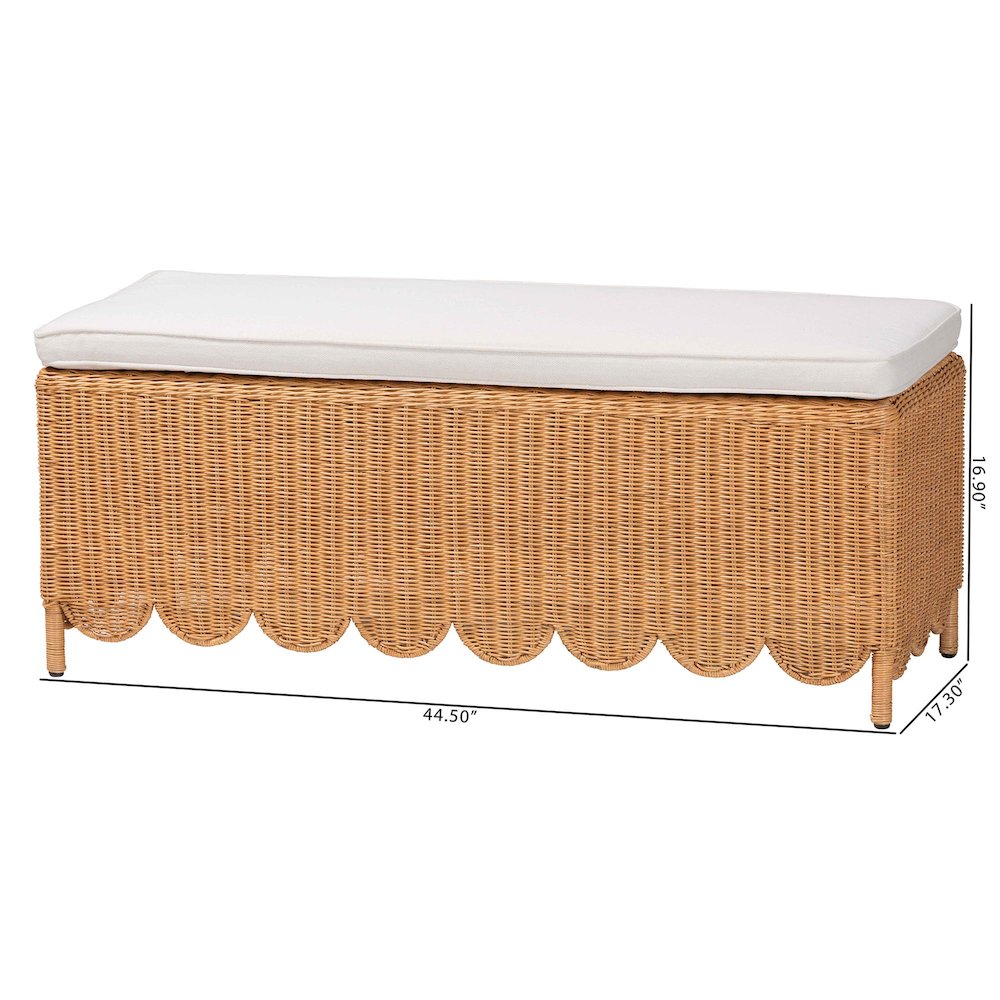 Teresa Bohemian Light Honey Scalloped Rattan Ottoman Bench. Picture 8