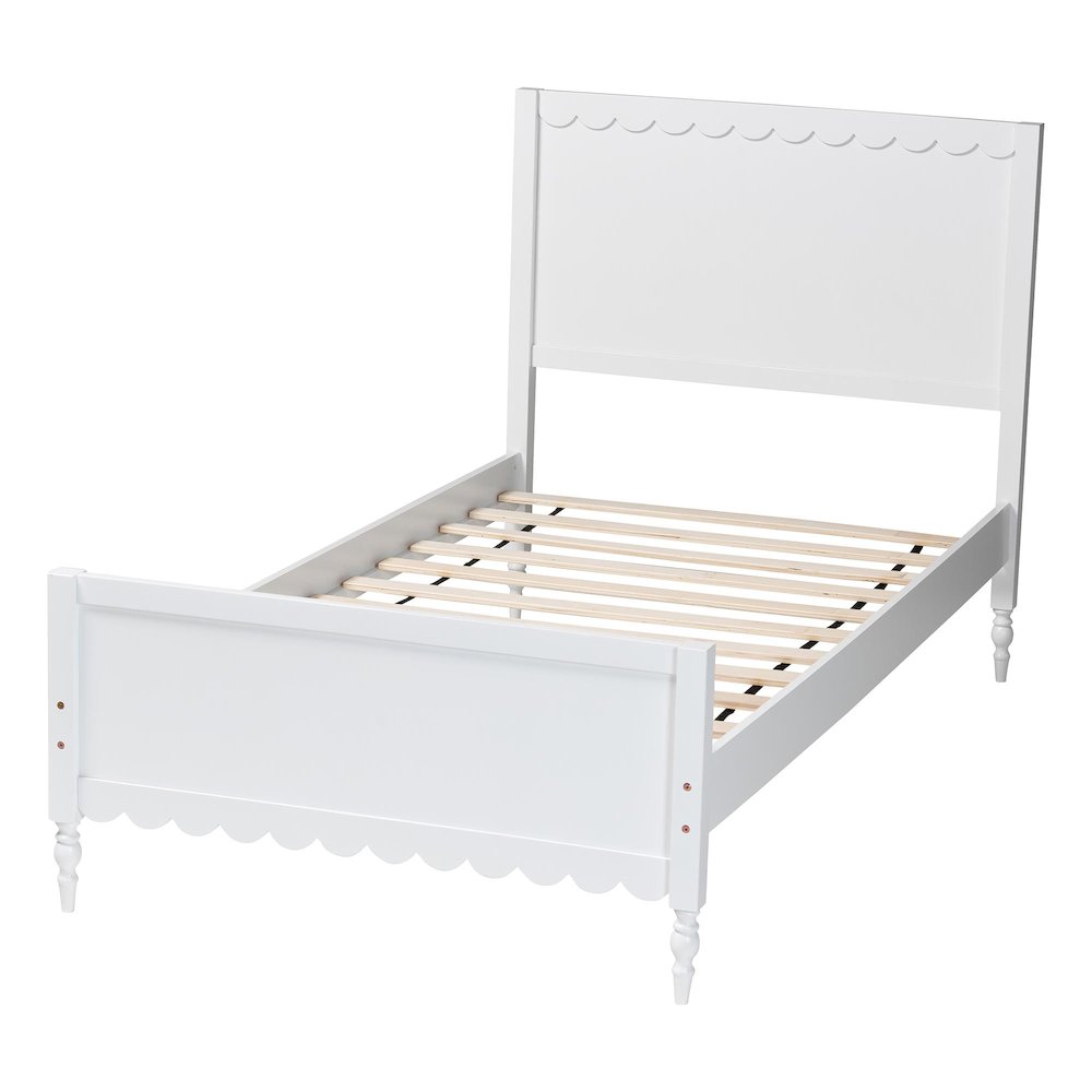 Roni Modern White Wood Twin Platform Bed with Scalloped Edges. Picture 3