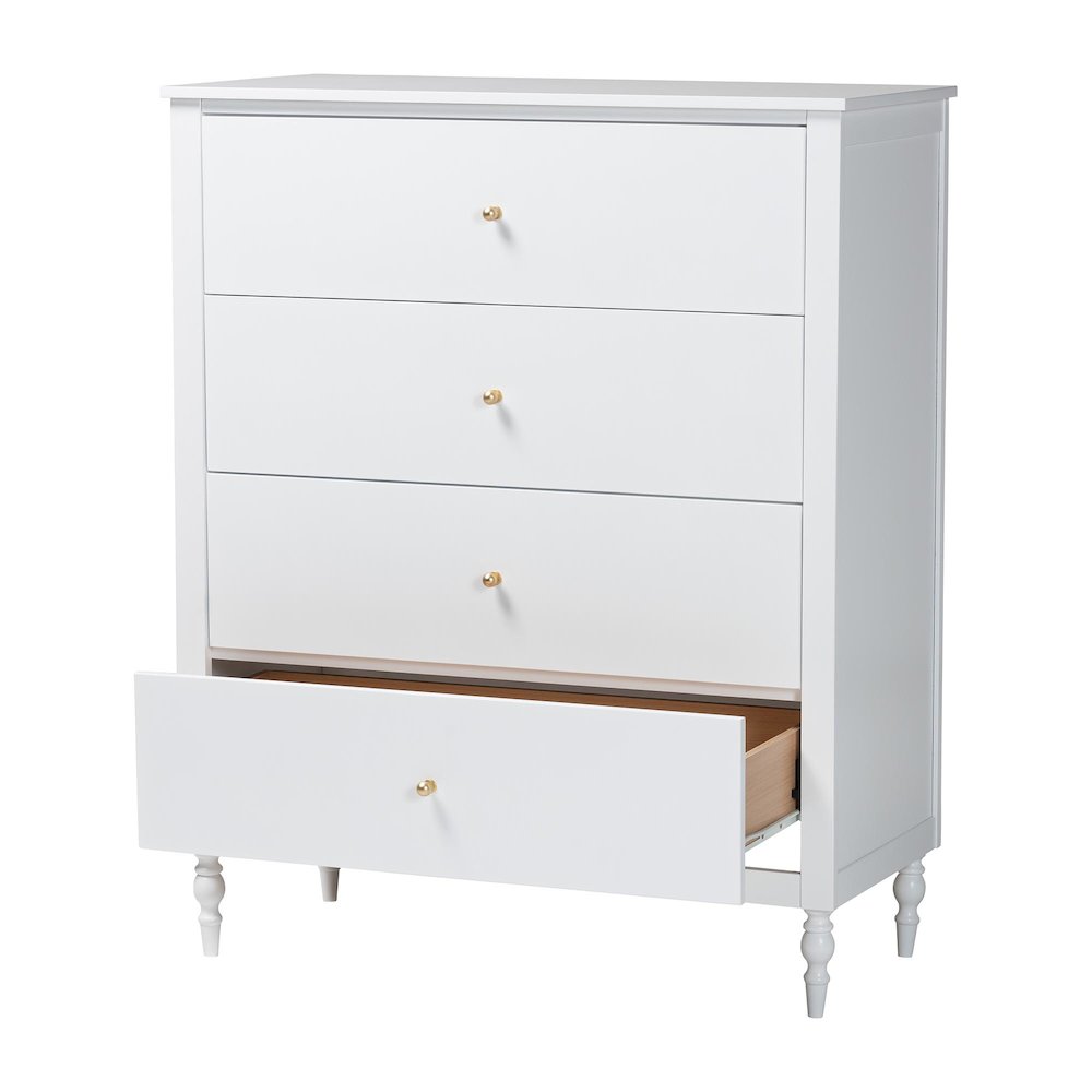 Roni Modern White Wood 4-Drawer Chest with Scalloped Edges. Picture 2