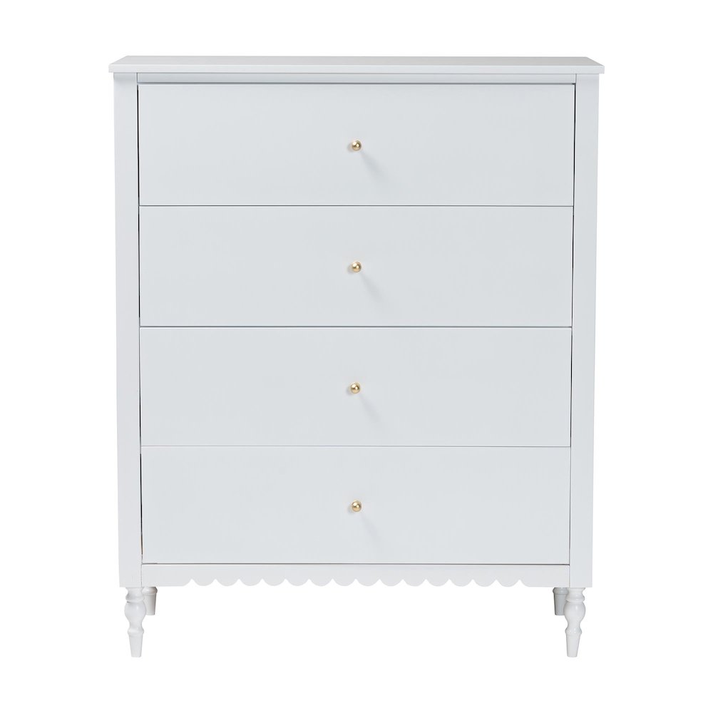 Roni Modern White Wood 4-Drawer Chest with Scalloped Edges. Picture 3