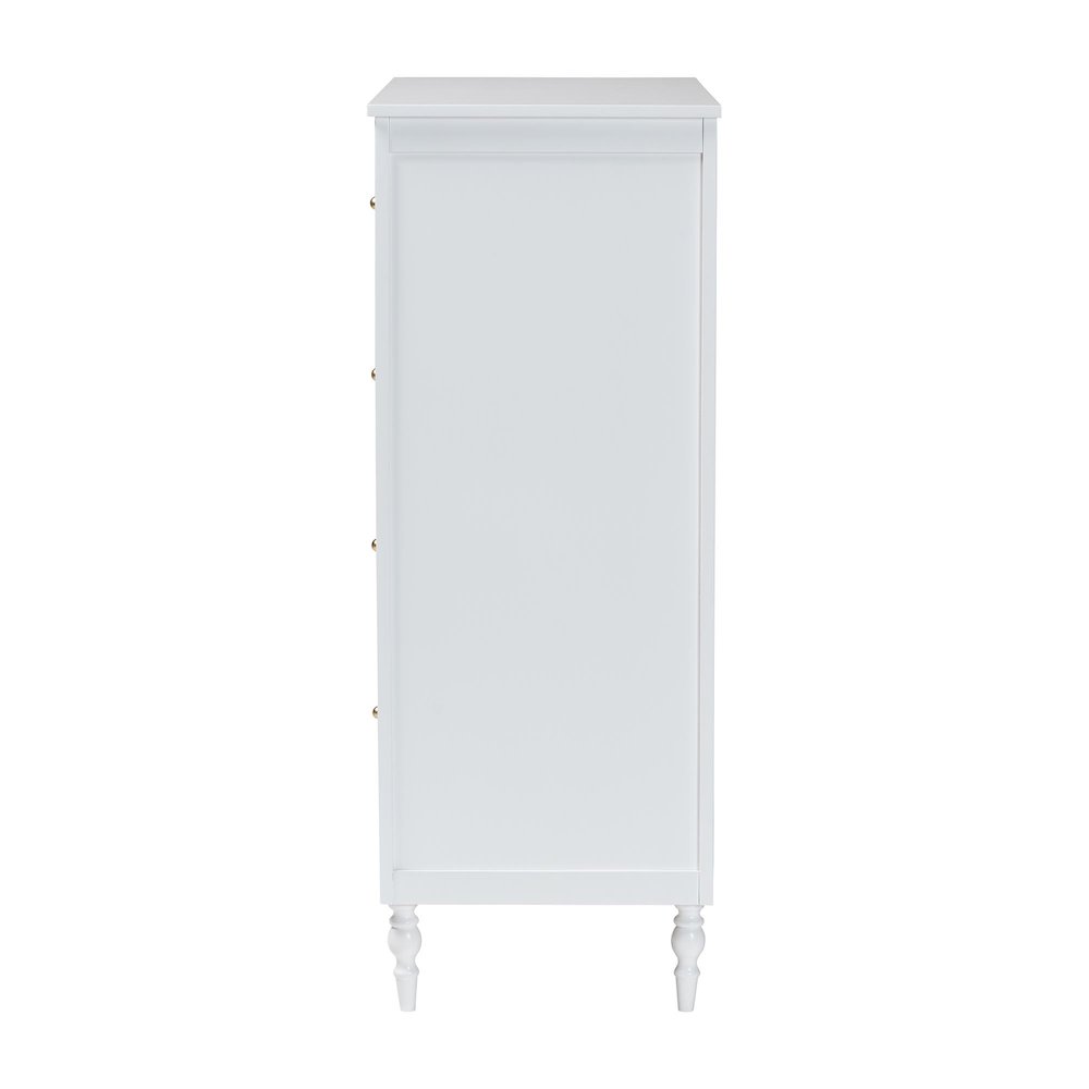 Roni Modern White Wood 4-Drawer Chest with Scalloped Edges. Picture 4