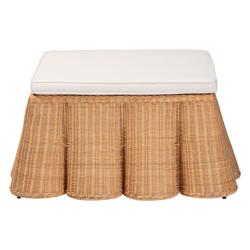 Palm Scallop Natural Rattan Ottoman with Cushion. Picture 2