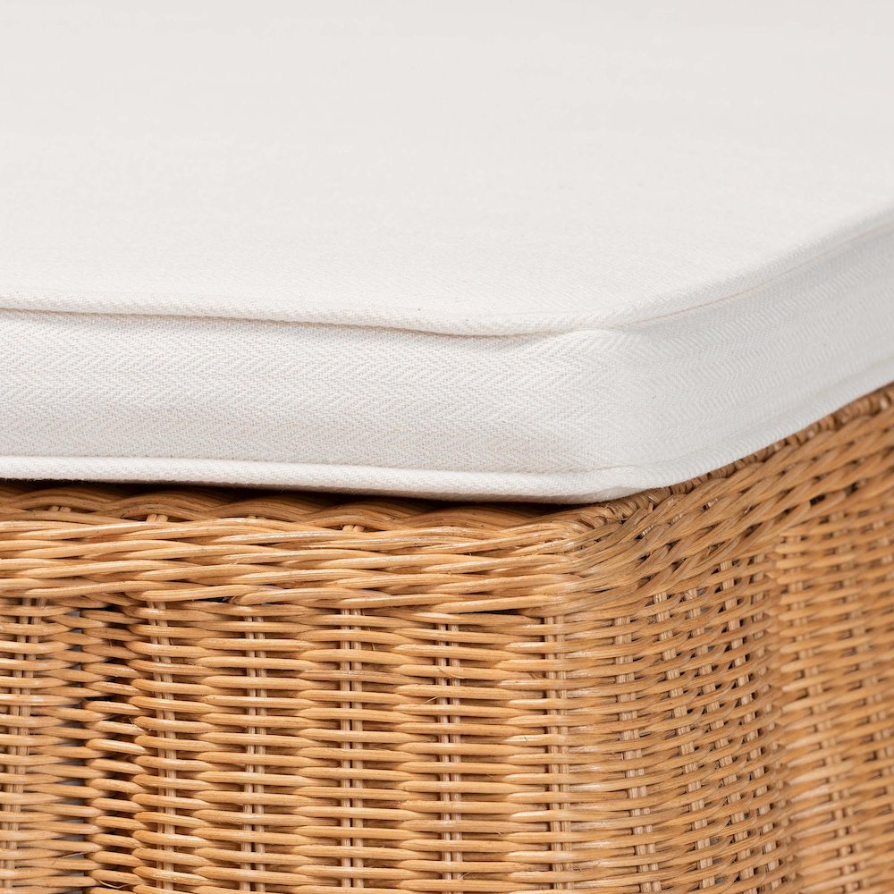 Palm Scallop Natural Rattan Ottoman with Cushion. Picture 4