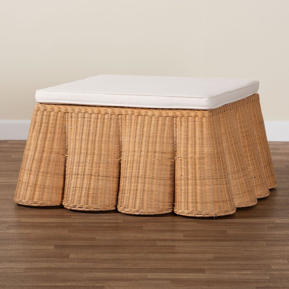 Palm Scallop Natural Rattan Ottoman with Cushion. Picture 7