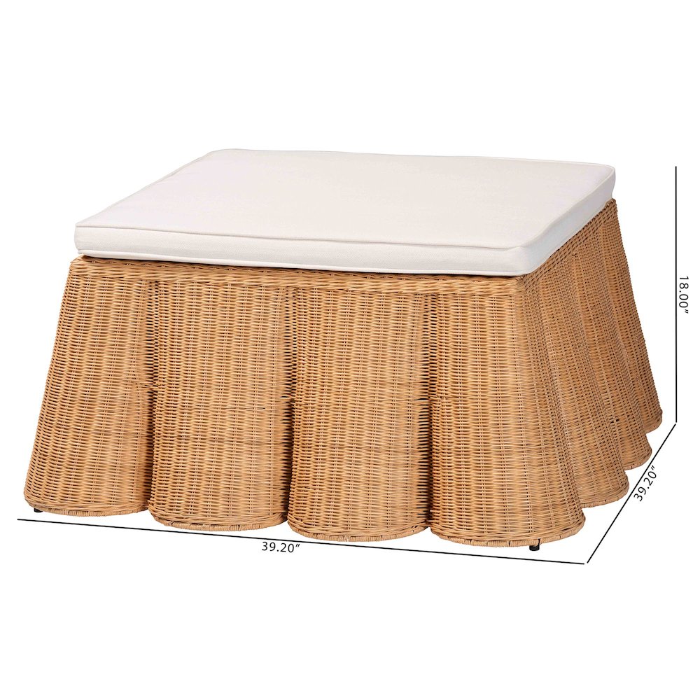 Palm Scallop Natural Rattan Ottoman with Cushion. Picture 3