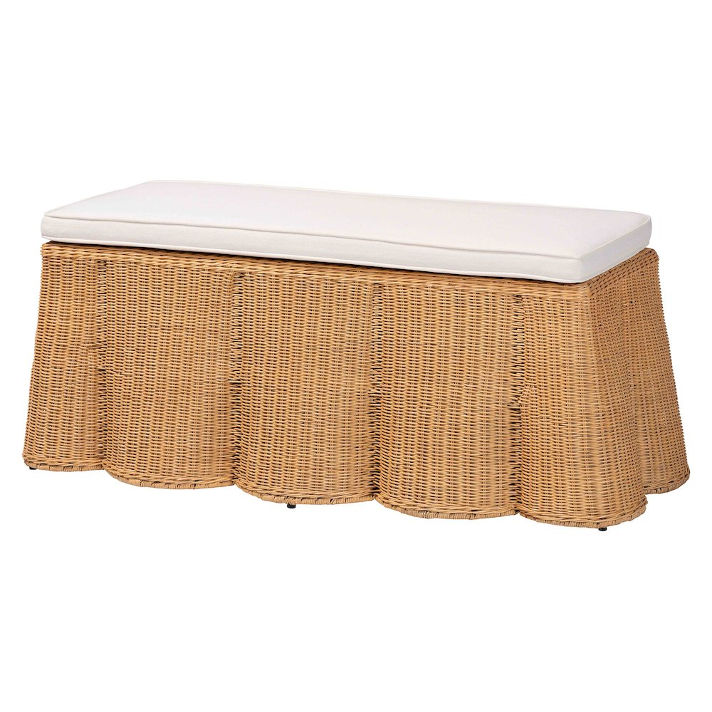 Palm Scallop Natural Rattan Ottoman. Picture 1