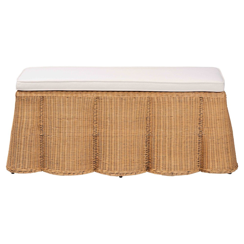 Palm Scallop Natural Rattan Ottoman. Picture 2