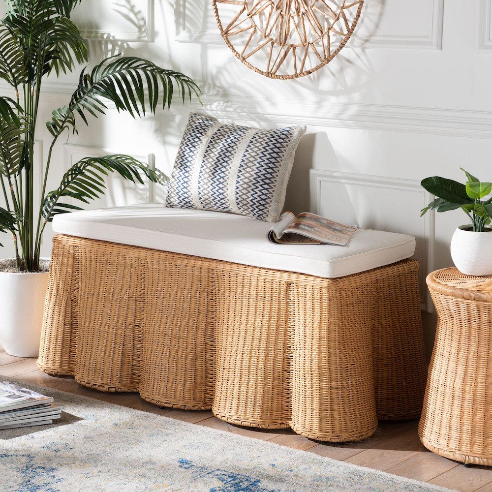 Palm Scallop Natural Rattan Ottoman. Picture 7