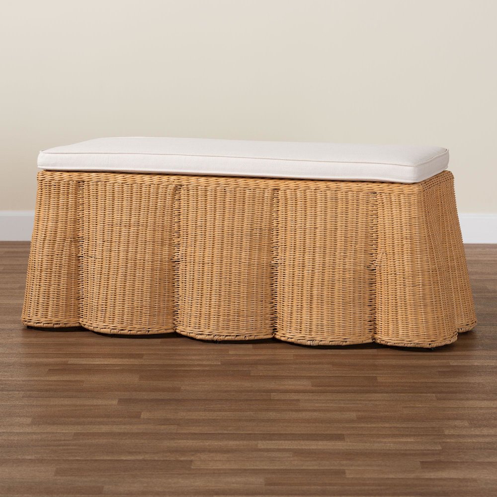Palm Scallop Natural Rattan Ottoman. Picture 8