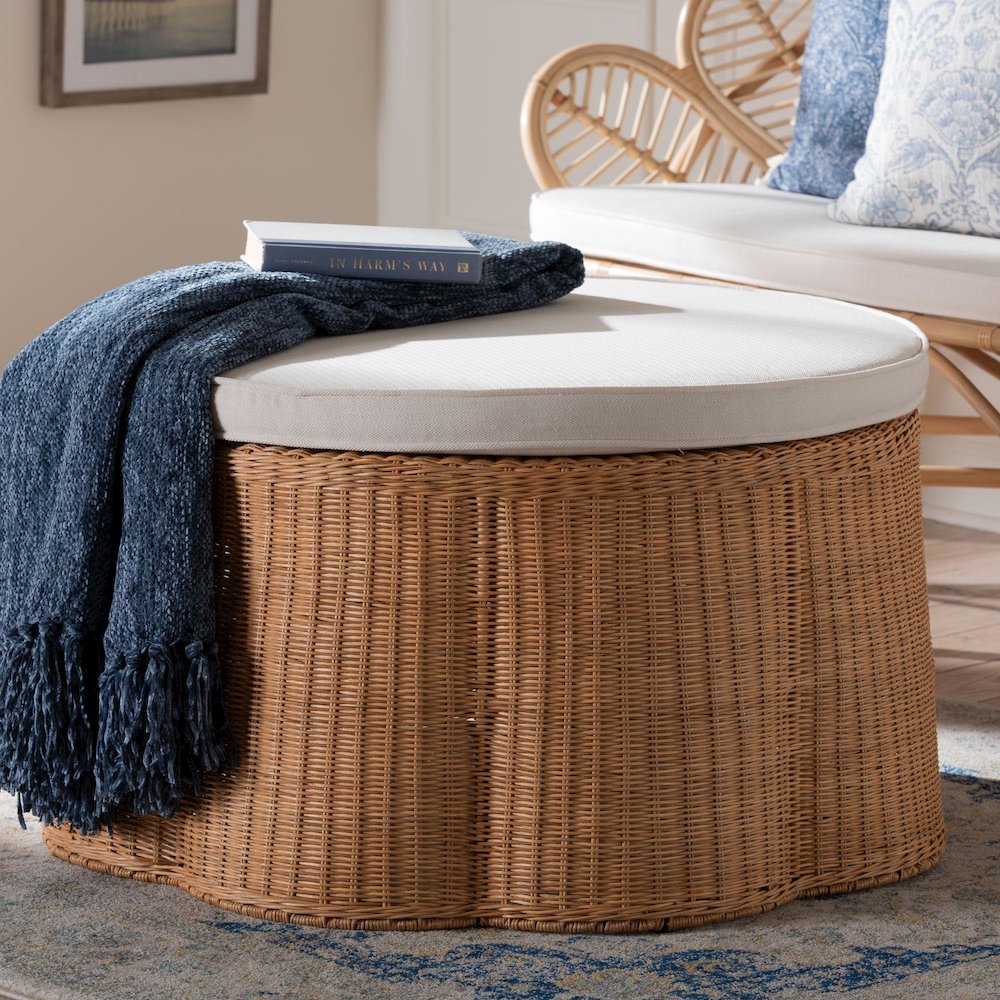 Palm Scallop Natural Rattan Ottoman. Picture 5