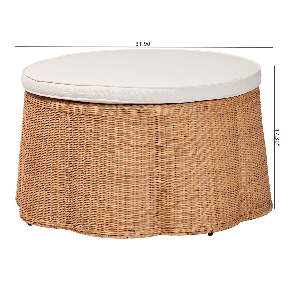 Palm Scallop Natural Rattan Ottoman. Picture 7