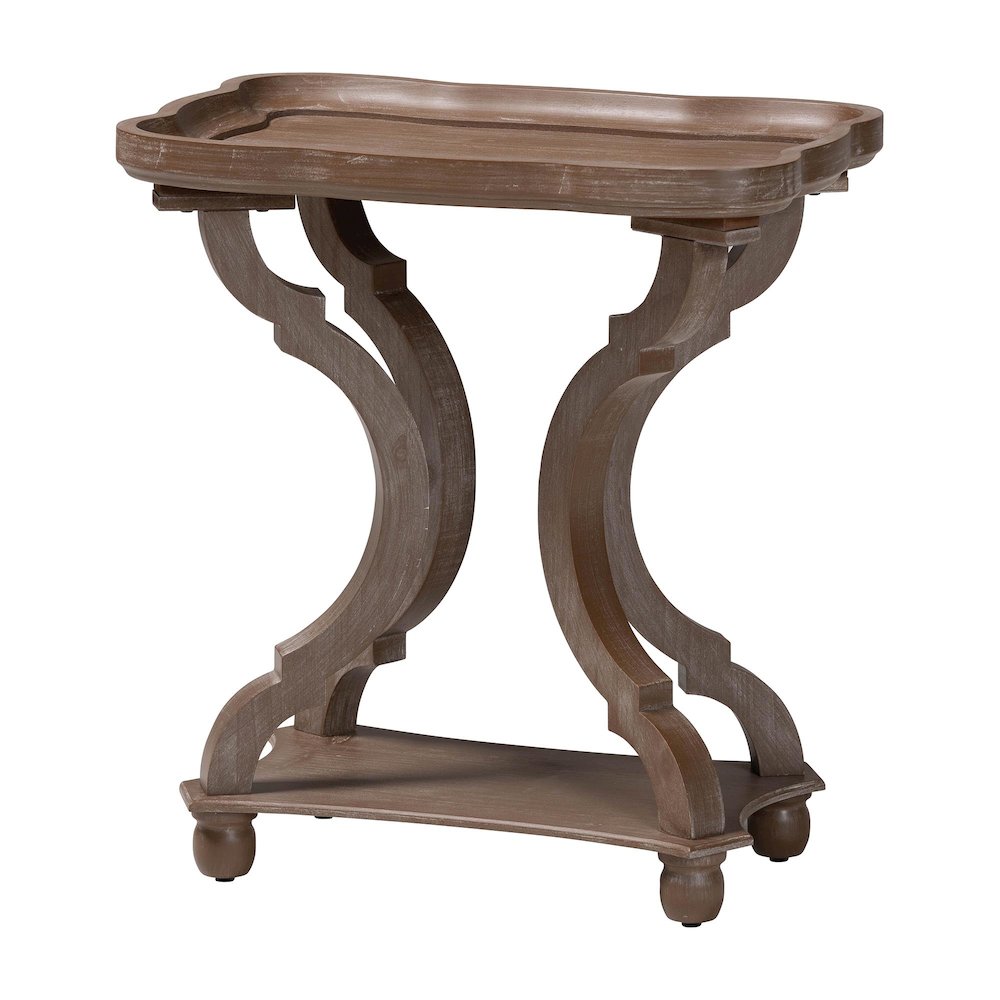 Yannick French Country Antique Brown Wood End Table. Picture 2