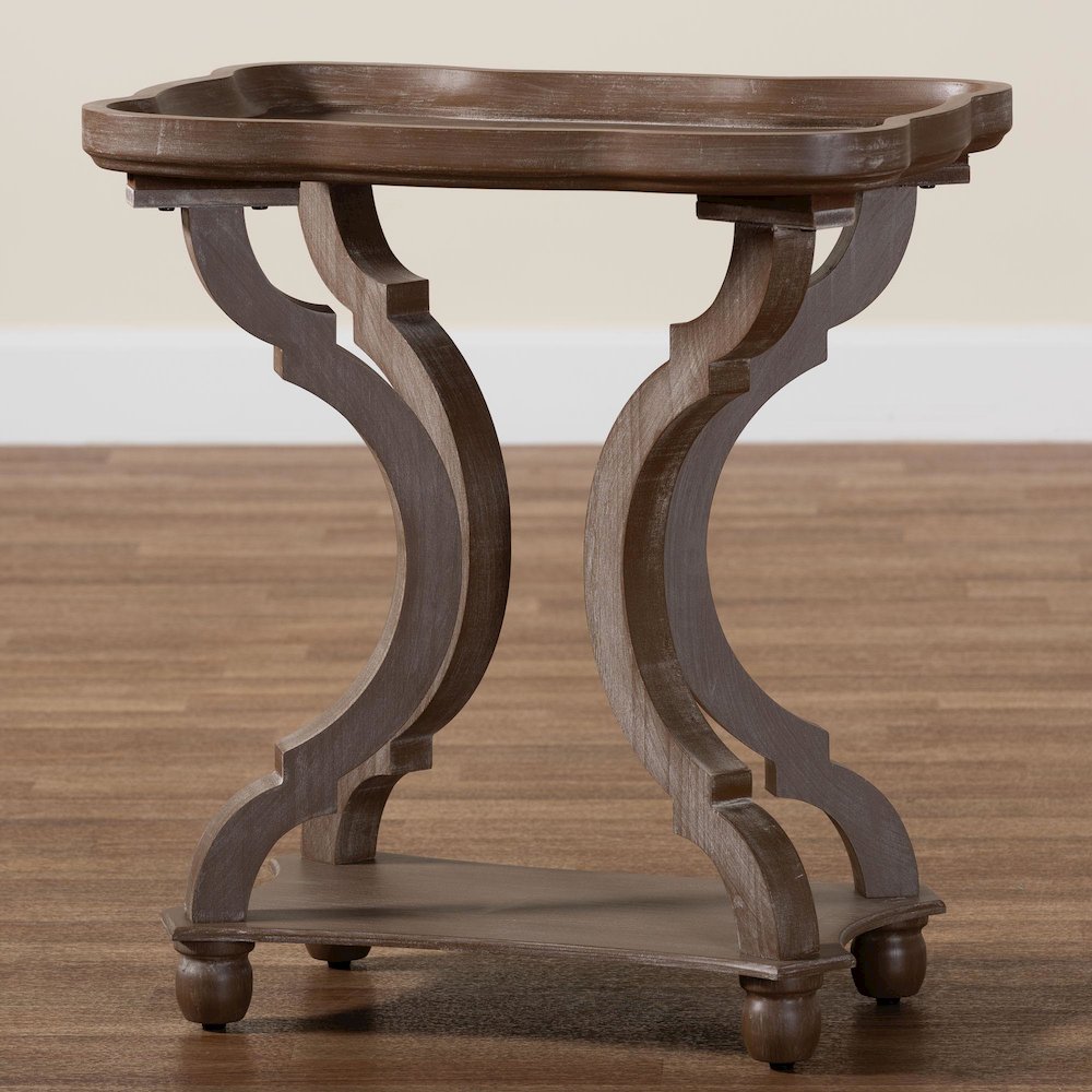 Yannick French Country Antique Brown Wood End Table. Picture 8