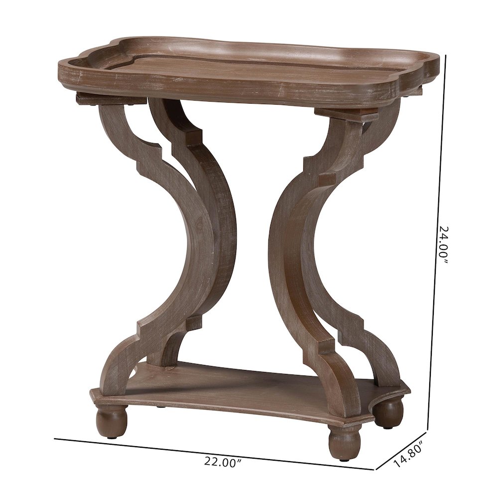 Yannick French Country Antique Brown Wood End Table. Picture 9
