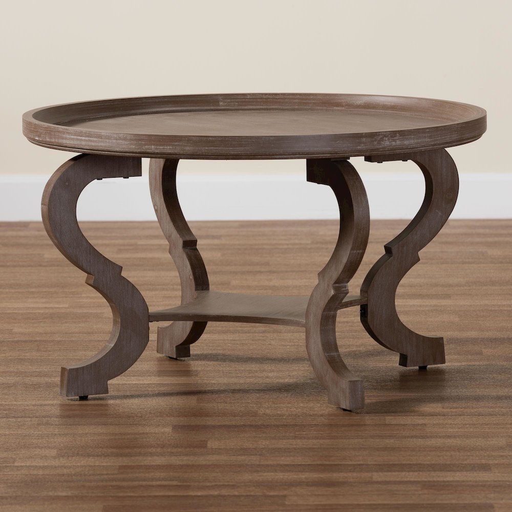 Madrona French Country Antique Brown Wood Coffee Table. Picture 8