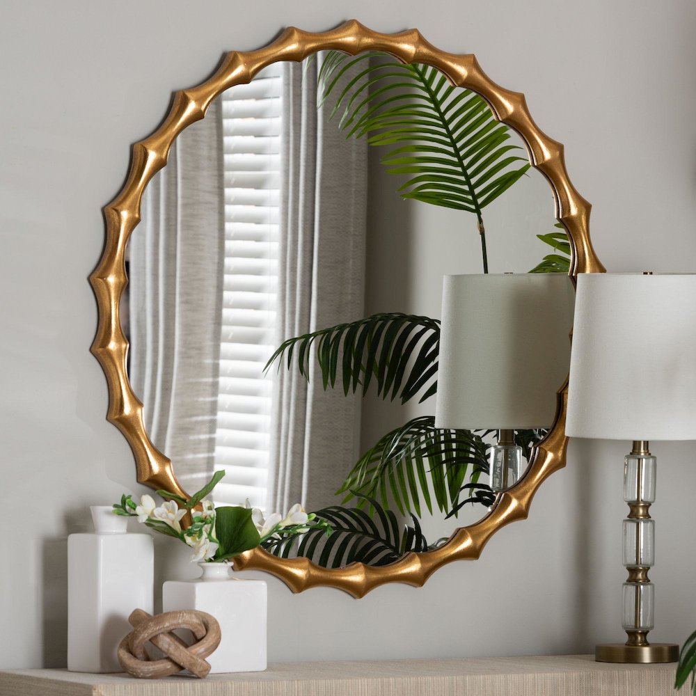 Everette Antique Goldleaf Bamboo-Border Accent Wall Mirror. Picture 3
